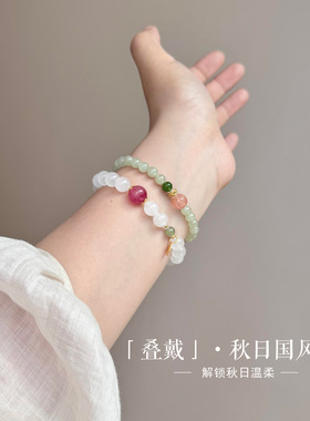 【清悠】天然和田玉串珠手链女叠戴国风时尚高级感白幽灵手串手饰