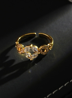 马年新款五帝钱锆石开口对戒