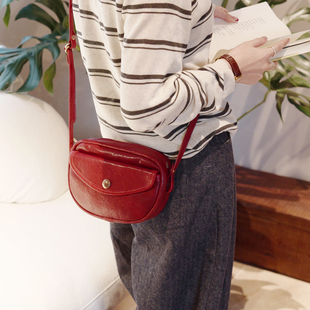 葱木 红色马鞍包植鞣皮女包 ins小众不撞款包包 女款轻奢小众包包