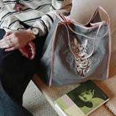 尼龙托特包大容量 刺绣购物袋 猫猫元 葱木 素生日礼物 轻便单肩包