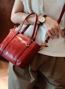 葱木 日系文艺慵懒风穿搭 新中式包红色包手提包斜挎小方包托特包
