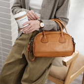 葱木 小众头层牛皮手提复古保龄球波士顿包枕头包真皮 质感通勤包