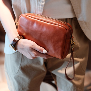 葱木 植鞣牛皮大容量 软皮可放手机手拿包女新款高级感证件收纳包