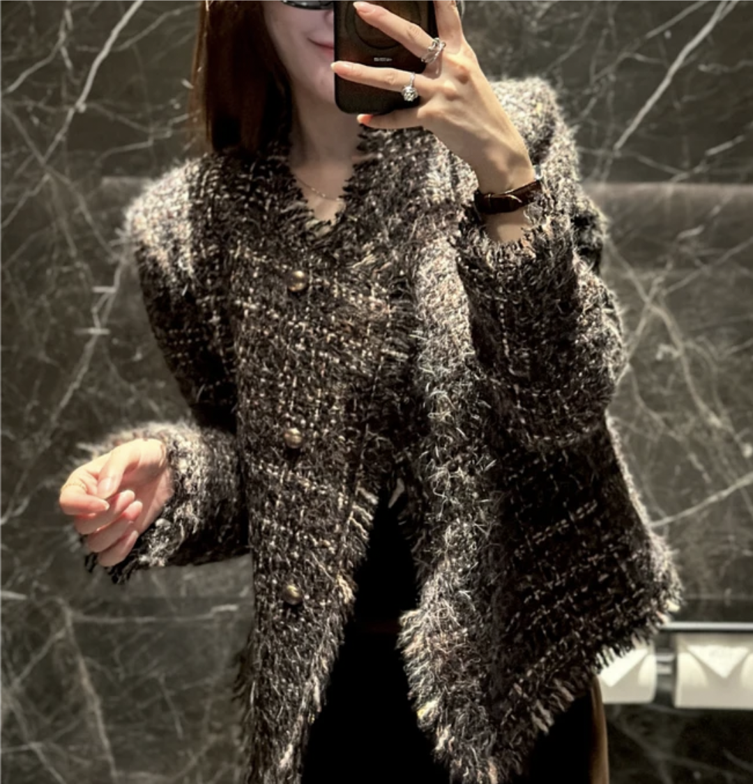 2024秋冬新款羊毛粗花呢编织小香风上衣女短款宽松流苏设计感外套,女装/女士精品,短外套,淘宝优惠券,粉丝福利购,淘宝优惠卷