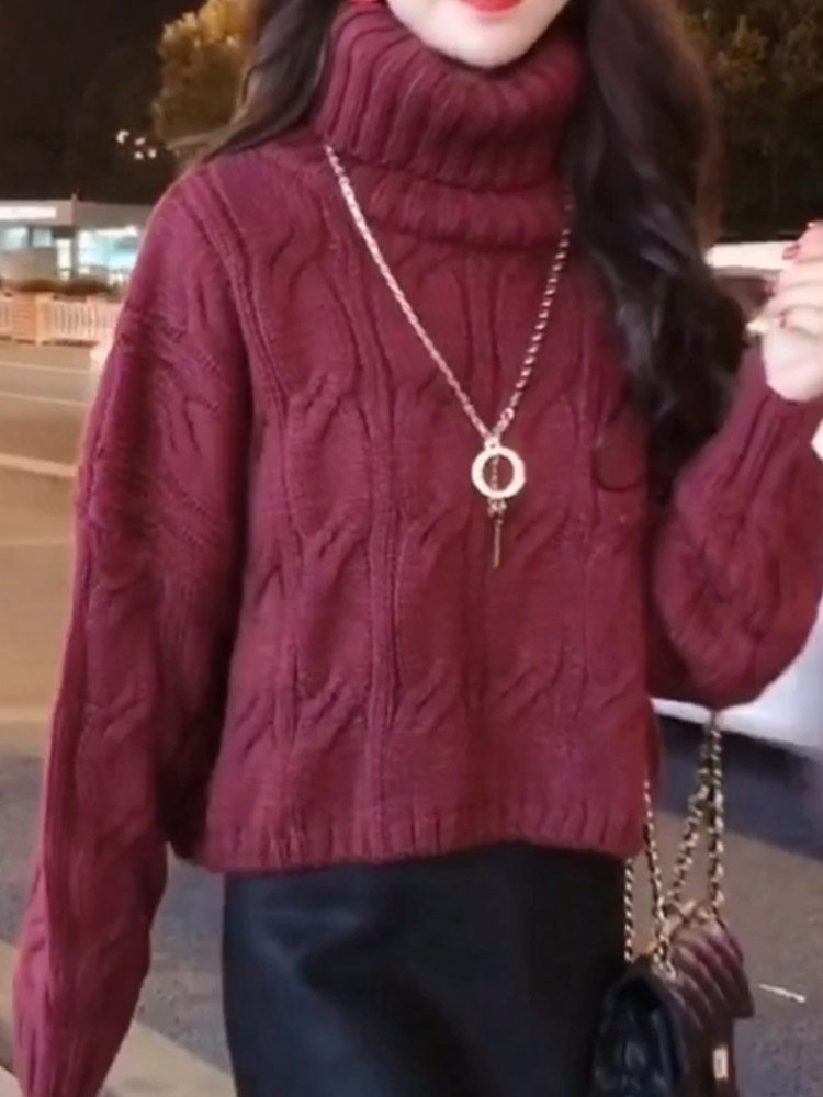 网红毛衣女秋冬新款百搭加厚保暖宽松长袖编织麻花套头上衣短外套