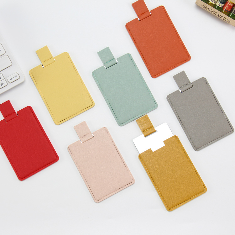 直营热销PU长方形不锈钢镜子无边框防摔小镜子随身皮革化妆镜