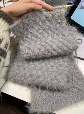 溺水自制手工棒针编织羊毛混纺雪花纱特色线波浪diy围巾材料.
