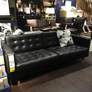 宜家兰德克纳双人沙发办公客厅皮质黑色简约轻奢会客沙发国内代购