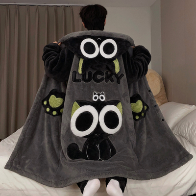 睡衣男秋冬季加厚长袖珊瑚绒睡袍