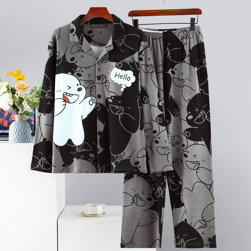 男睡衣卡通加肥加大码家居服开衫