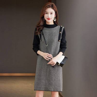 羊绒衫毛衣裙女秋冬中长款羊毛针织打底连衣裙女厚配大衣内搭裙子