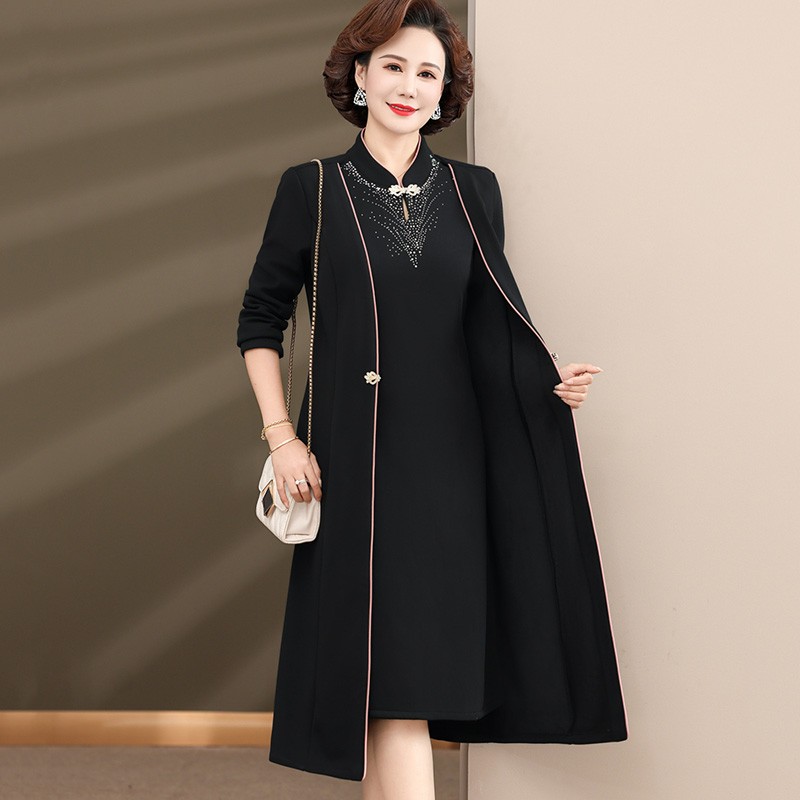 喜婆婆结婚宴装秋冬加绒连衣裙妈妈结婚宴礼服本命年红色喜服裙子