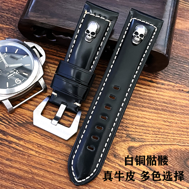 个性手表皮带真牛皮骷髅表带针扣