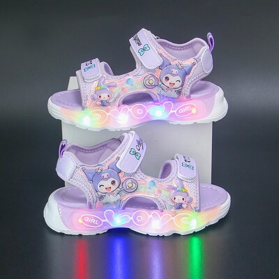 女童凉鞋库洛米发光沙滩鞋亮灯鞋