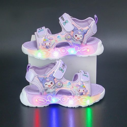 女童凉鞋库洛米发光沙滩鞋亮灯鞋