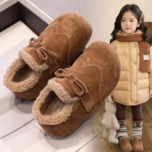 女童勃肯鞋冬厚底外穿防滑保暖毛毛鞋加绒加厚冬女款软底棉鞋加棉