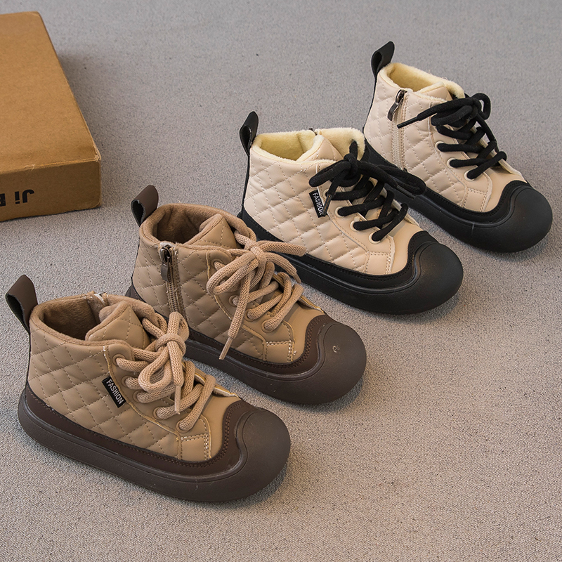 儿童棉鞋雪地靴冬季童鞋女宝宝加绒保暖短靴男童高帮运动女童棉靴