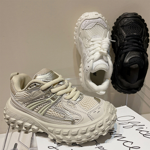 男童鞋2025新款春秋季儿童女童透气休闲网面轮胎底运动鞋老爹网鞋