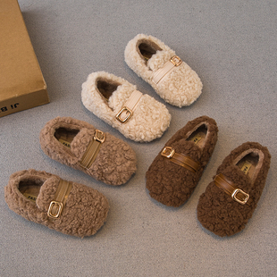 女童加绒毛毛鞋2025秋冬款羊羔毛保暖一脚蹬儿童女宝宝棉鞋豆豆鞋