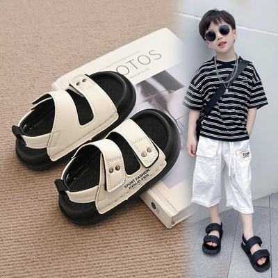 男童凉鞋男宝宝包头黑色女童鞋