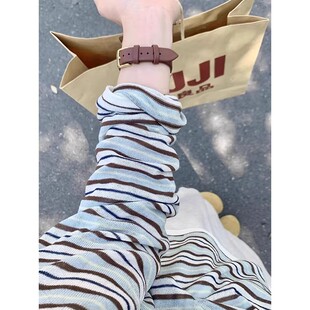 慵懒风冰丝防晒罩衫女早春2026新款宽松条纹薄款长袖t恤针织上衣