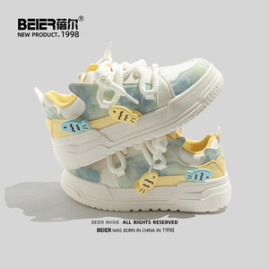 蓓尔小鱼面包鞋女2025新款春秋厚底百搭小白鞋百搭运动休闲板鞋女