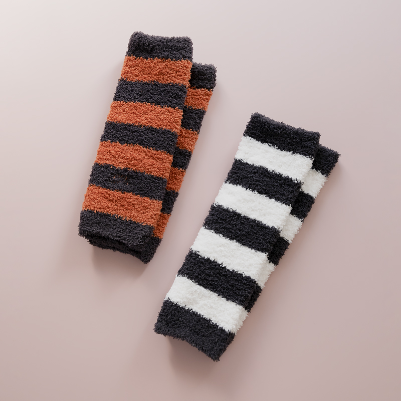 云屋maison冬季保暖居家软绵绵羽毛绒简约条纹弹力儿童护膝袜套