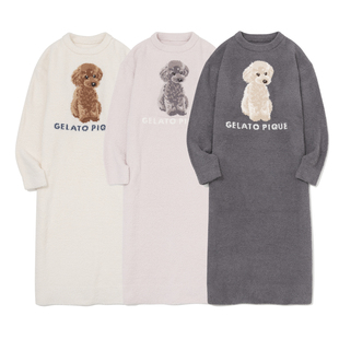 东京花园秋冬款 软绵绵羽毛绒可爱泰迪犬小狗印花套头家居睡裙长裙