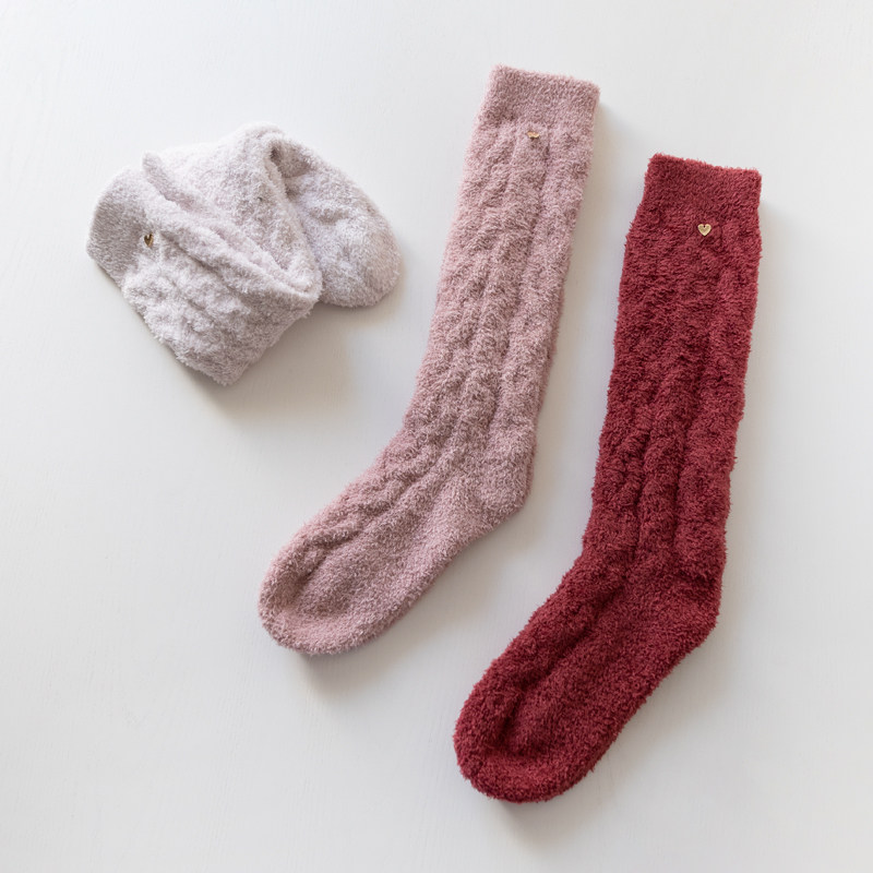 冬季家居软绵绵羽毛绒小腿袜纯色