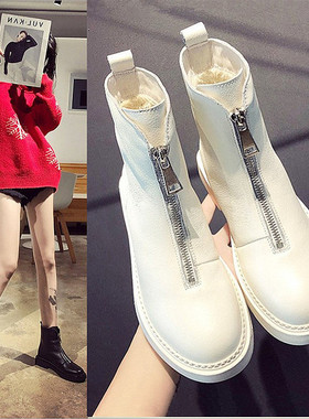 guidi前拉链短靴女真皮马丁靴英伦风内增高白色瘦瘦靴子秋冬加绒