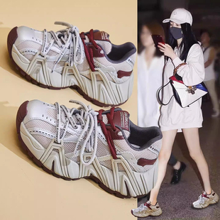 2026年新款 春季 爆款 超火休闲运动厚底增高配阔腿裤 子 老爹鞋 鞋 女款