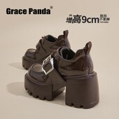 乐福厚底9CM粗高跟单鞋 香港2025春秋新款 小个子增高日系小皮鞋 女