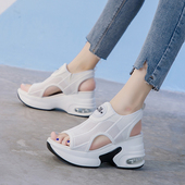 厚底凉鞋 女ins潮 网红百搭坡跟鱼嘴罗马松糕凉鞋 女夏季 2020年新款