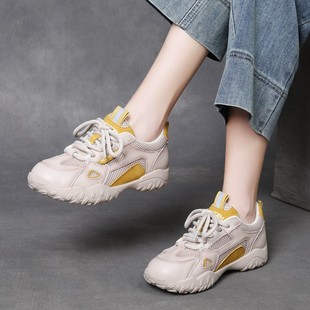 BAJEET/西班牙 轻便利索 网面小白鞋真皮透气软底女鞋运动休闲鞋