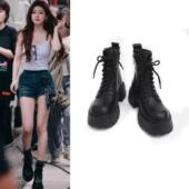 日本GP赵露思马丁靴女秋冬季 单靴厚底增高英伦风瘦瘦靴短靴系带靴