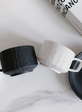 zealous轻奢黑白咖啡杯碟套装高颜值马克杯精致高级感陶瓷杯子