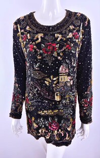 长袖 精美亮片珠绣长款 上衣 千姿阁