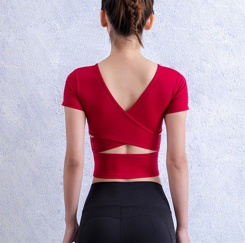 瑜伽服带胸垫紧身运动上衣性感显瘦健身房运动短袖健身服女网红夏