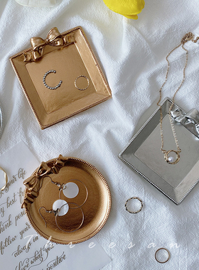 拍照道具摆件复古托盘仿金属北欧ins风耳环手链饰品摄影背景布置