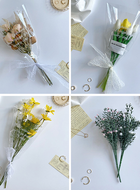 ins拍照装饰摆件仿真植物龟背绿叶尤加利叶郁金香手捧花摄影道具