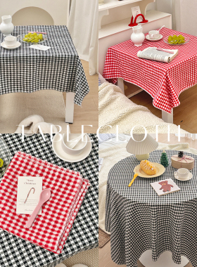 韩风小清新百搭格子餐桌布田园ins茶几圆桌方桌布拍照背景装饰布