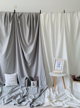 网红直播间ins灰白色拍照背景布摄影道具服装店挂墙装饰窗帘幕布