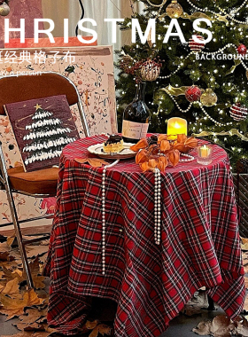 新年红色格子布圣诞复古装饰拍照背景布餐桌布网红写真摄影道具