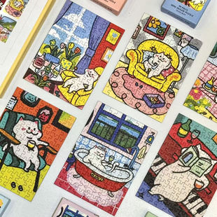 海鹦&DrunkMomi 联名款迷你小拼图解压玩具DIY益智平图装饰摆件