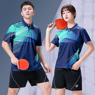 速干乒乓球服套装女网球羽毛球衣翻领男款夏季短袖团队运动服定制