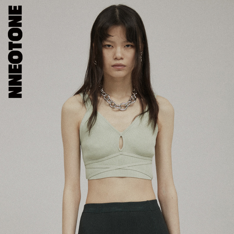 MOSEE精选 韩国设计师品牌NNEOTONE 16针缠绕系带针织短上衣吊带