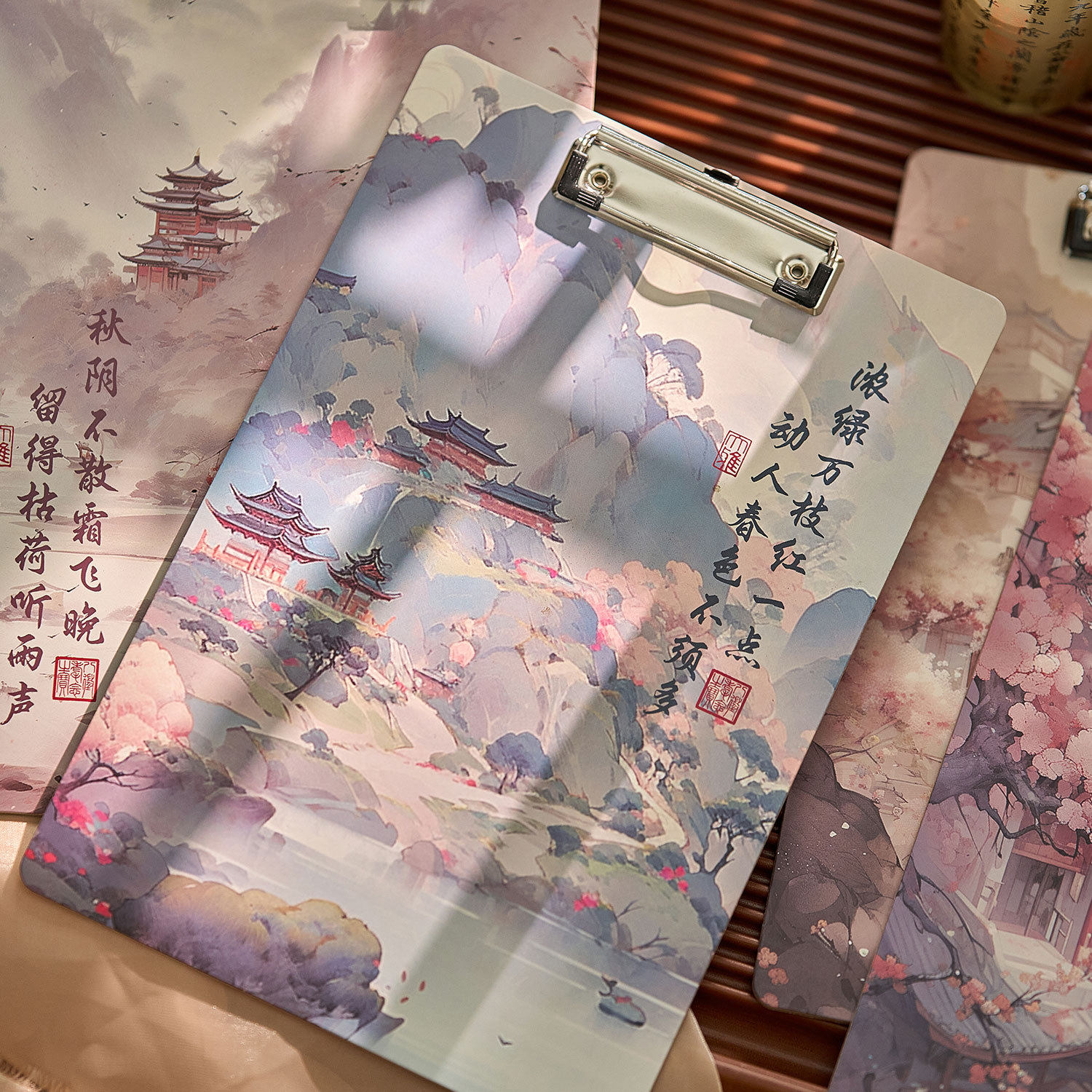 中国风山河A4板夹木质考试垫板初中学生写字垫板复古高颜值书写板