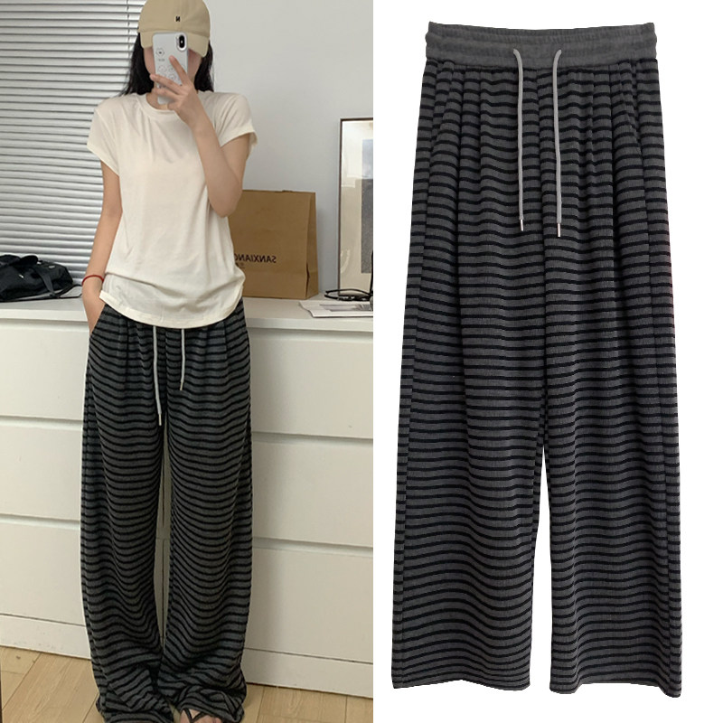韩系松弛感条纹遛弯裤女