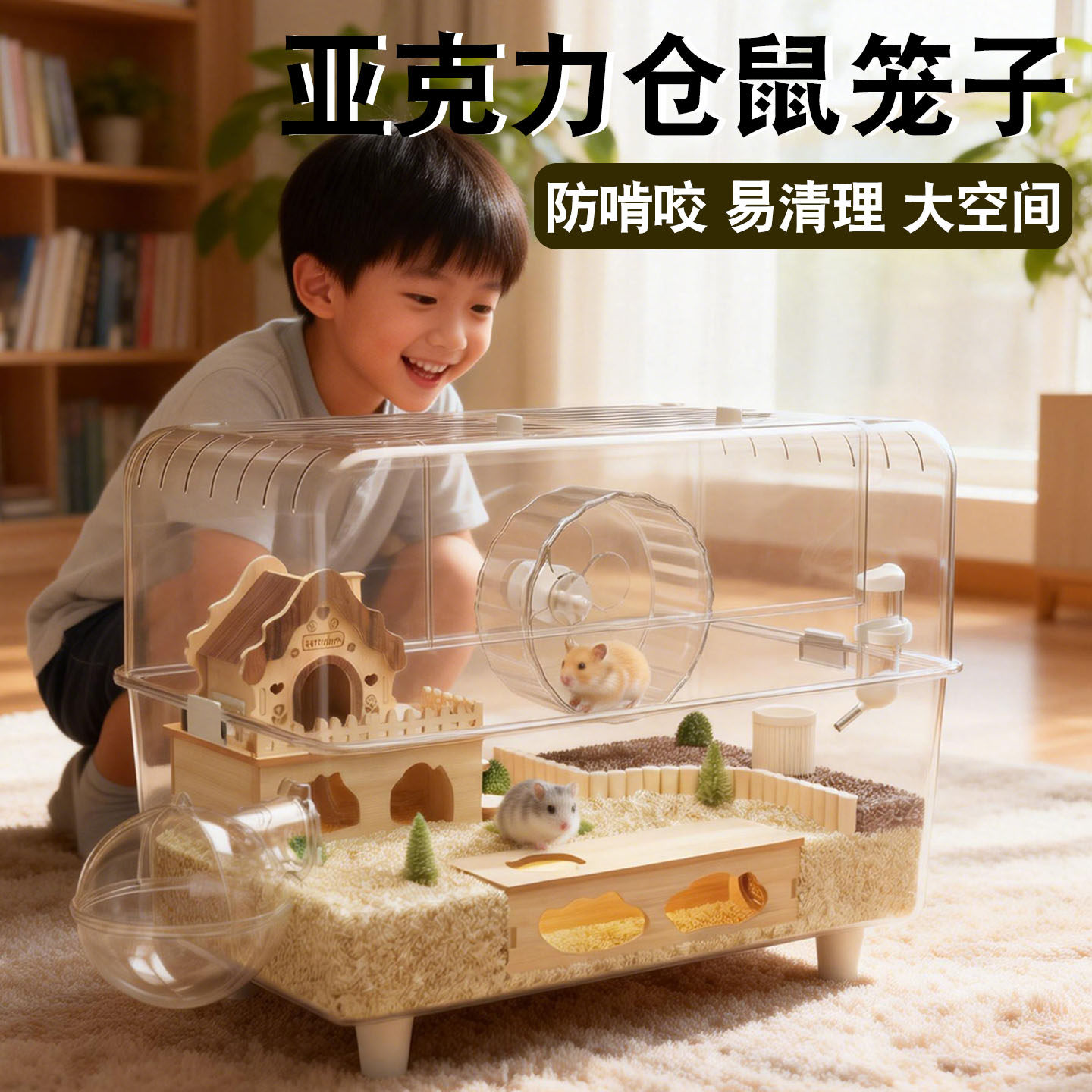 亚克力仓鼠笼子金丝熊豪华大别墅专用透明超大号防啃咬60cm易清理,宠物/宠物食品及用品,笼子,淘宝优惠券,粉丝福利购,淘宝优惠卷
