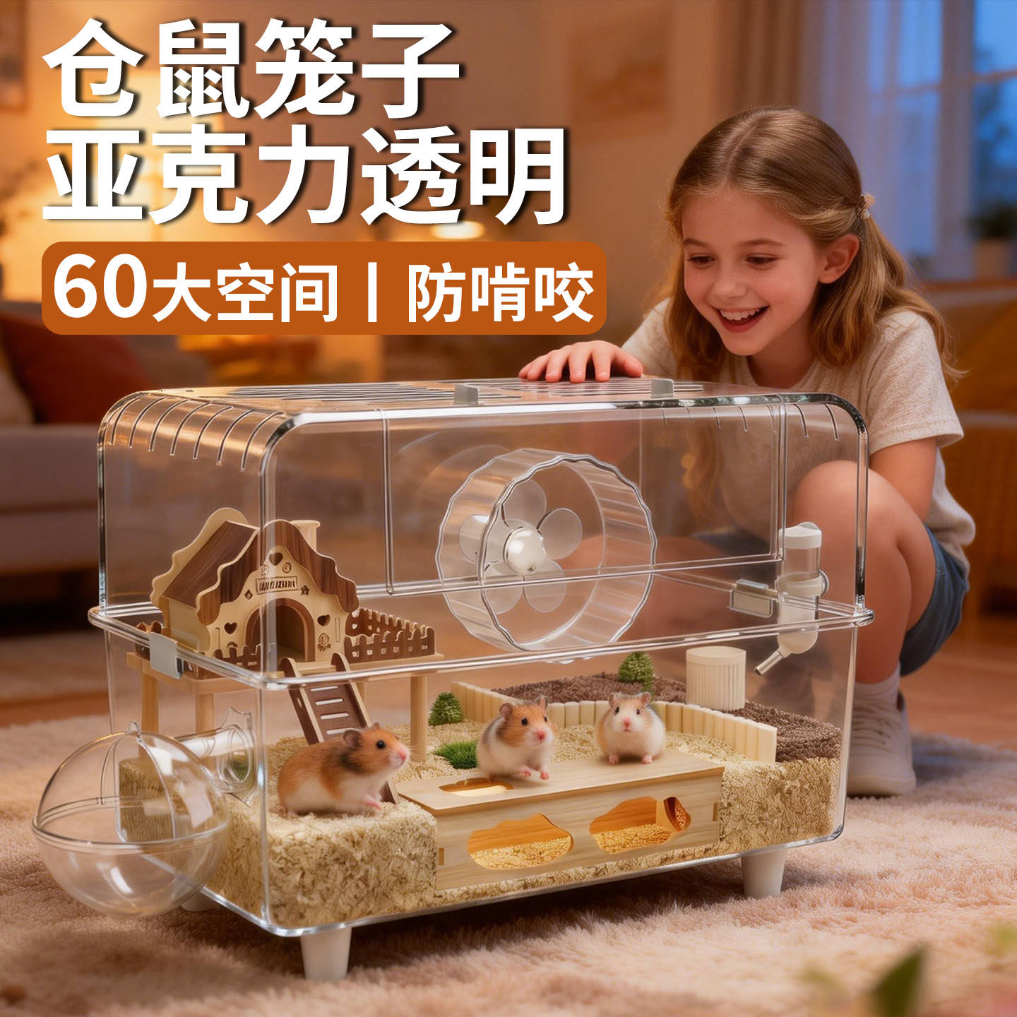 金丝熊仓鼠笼子亚克力透明豪华大别墅新宠物饲养防啃咬60cm大空间,宠物/宠物食品及用品,笼子,淘宝优惠券,粉丝福利购,淘宝优惠卷